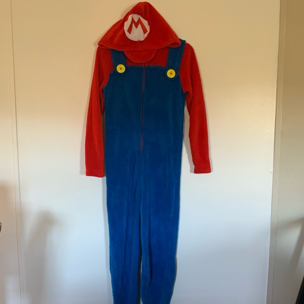 Super Mario Red and Blue Fleece Costume Adult One Piece Halloween SM 4-6 pajamas